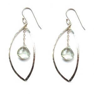 Hammered Oval Earrings with Green Amethyst